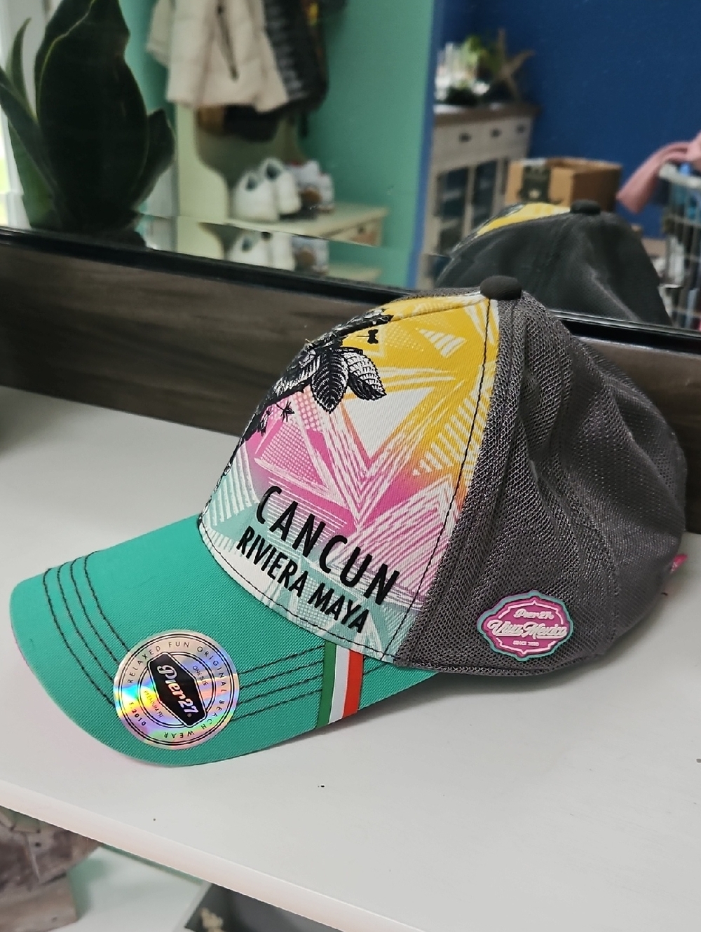 Pier 27 Teal Hat with Pink Accent
